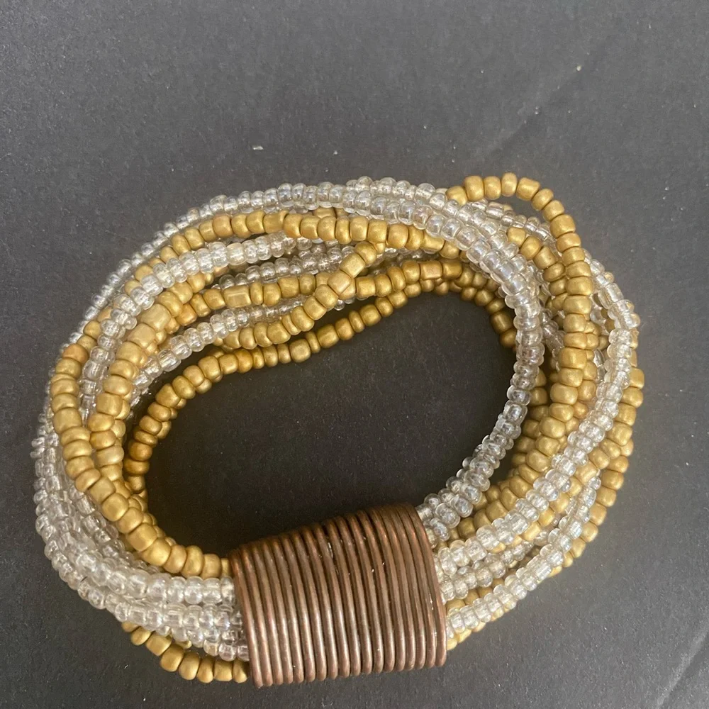 💍💎 SALE Bold Gold and Silver 13 Strand Beaded and Wire Bracelet